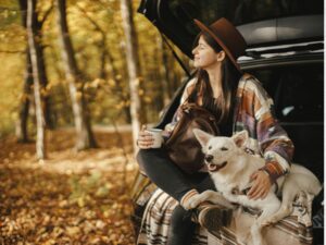 Pet and owner in the Fall